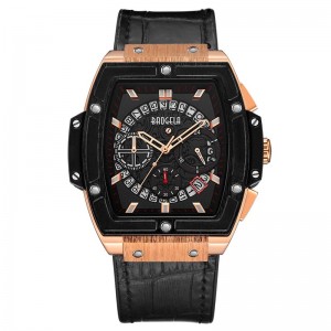 Baogela Brand Fashion Herre Sports vandtæt kalender håndleds Watch Square Multifunktion Silikone Band Herre Watch 1703 Rose Black