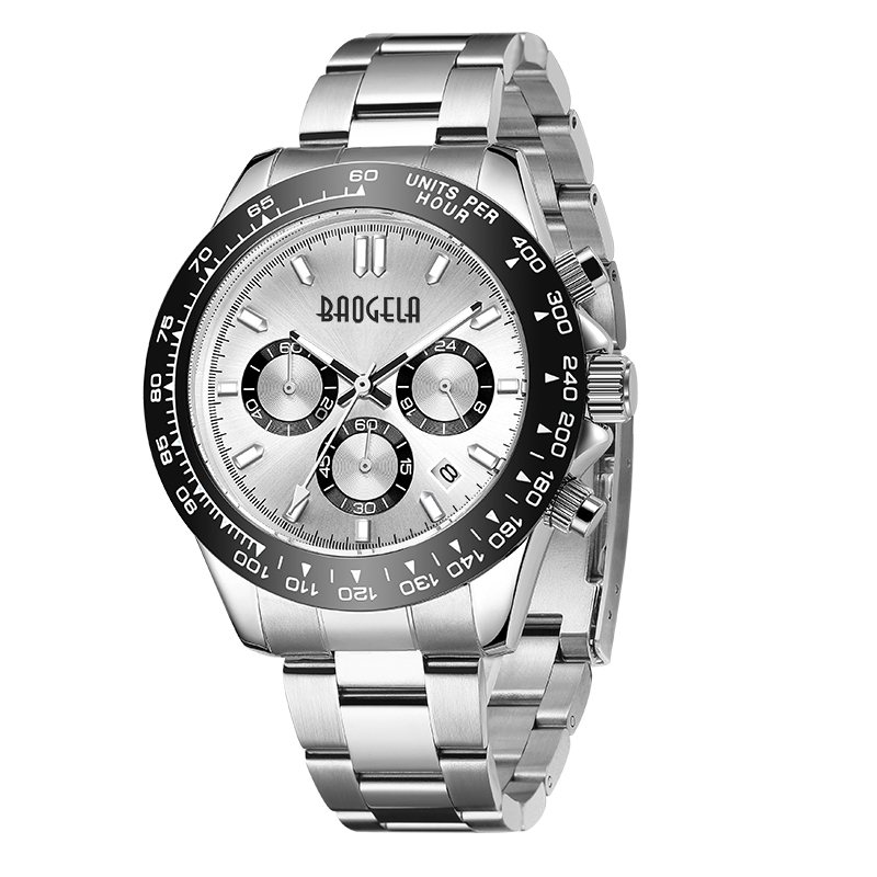 Baogela -mænd ser top brand luksus sports kvarts ure rustfrit stål strap vandtæt kronograf armbåndsur 2210 sort hvid