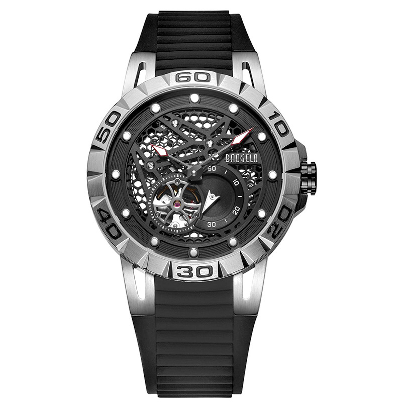 Baogelanye topmærke luksusmænds ure skelet automatisk mekanisk ur til mænd Vandtæt armbåndsur 6772 sort