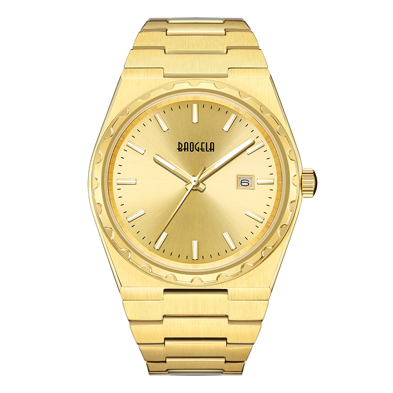 Baogela 40mm Brand All Gold rustfrit stålmænd \\\\ \'s armbåndsur klassiske forretning 50 m vandtæt Japan Movement Quartz Watch for Men 22801