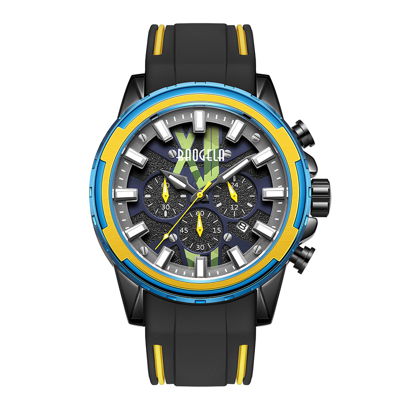 Baogelanye ure mænd rustfrit gummi stropp blå ur til mand luksus vandtæt kronograf armbåndsur lysende genlogio 22601