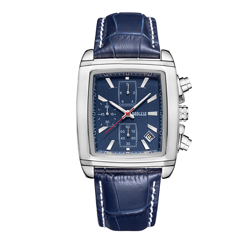 Baogela Rectangle Dial Leather Strap Watch for Men Casual Blue Chronograph Quartz Watches Man Wristwatch Montre Reloj чаы м 22607